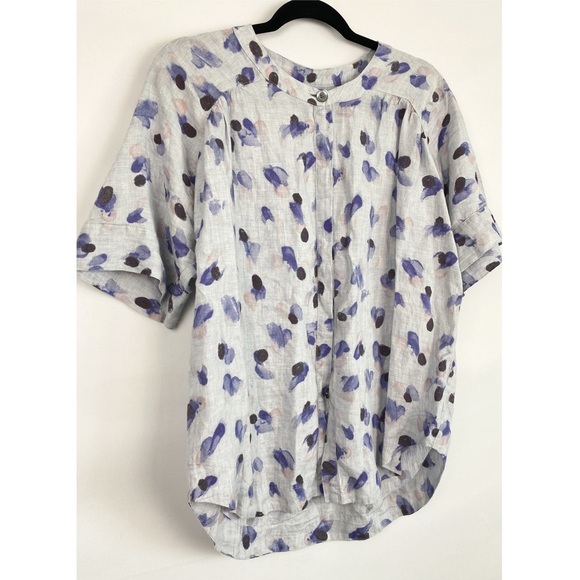 Poetry Women's Printed Button Down 100% Linen Blouse Top, Blue - Size 10 - Picture 2 of 8
